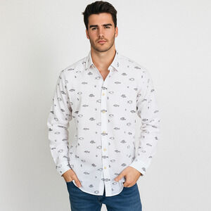 Paul Smith Men's Large White fish Embroidered Button up Shirt Made in Italy